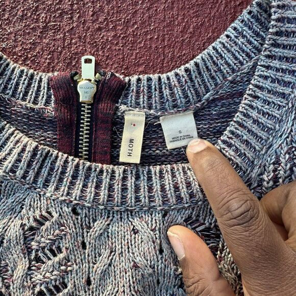 Anthropologie Moth Sweater Anita Cable Knit Rear Zip Pullover Long Swing S - Picture 2 of 6